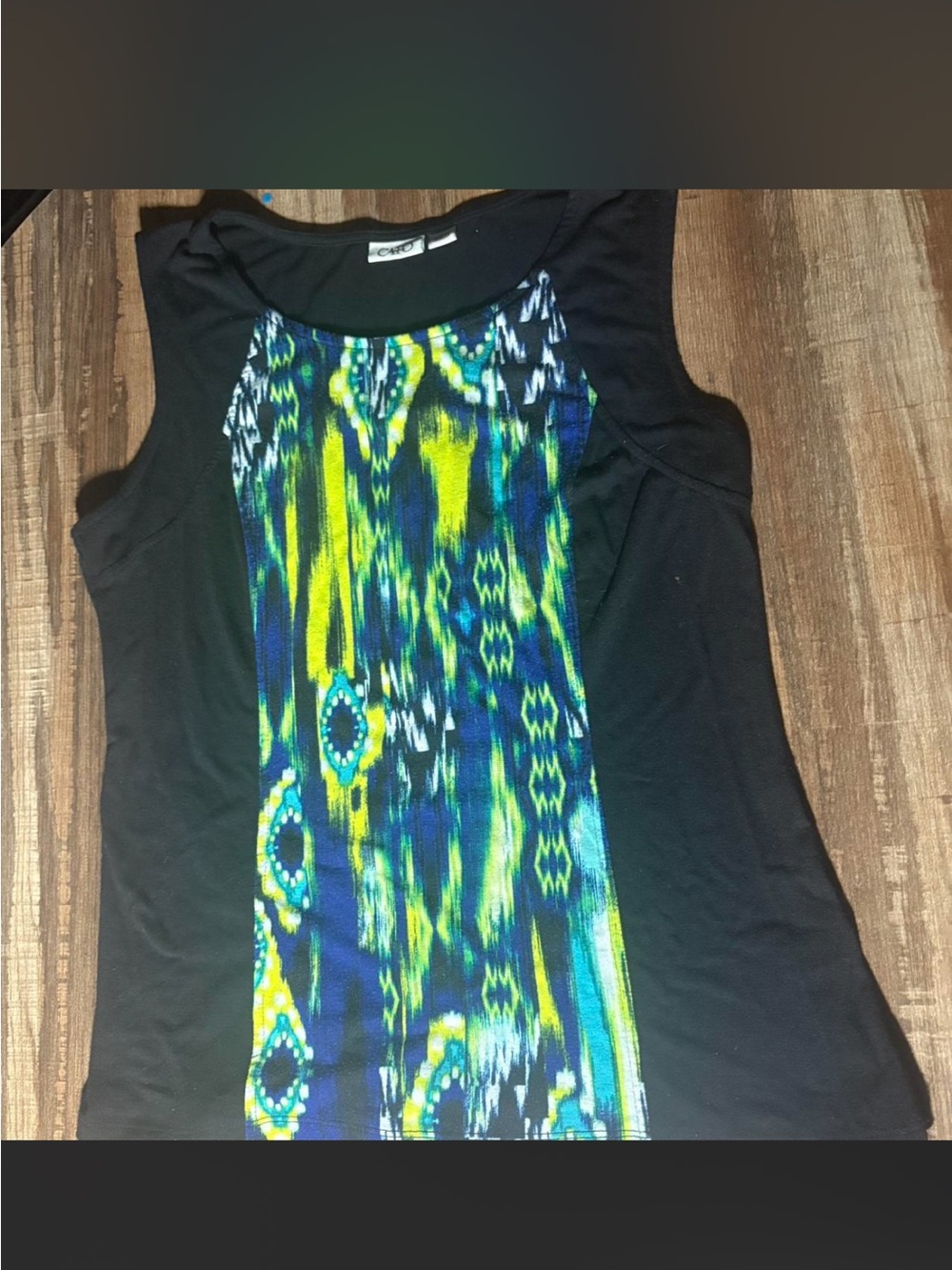 Cato Black Tank with Blue & Lime Printed Front Panel